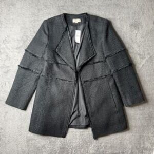 Ann Taylor Tweed Fringe Black Blazer Jacket